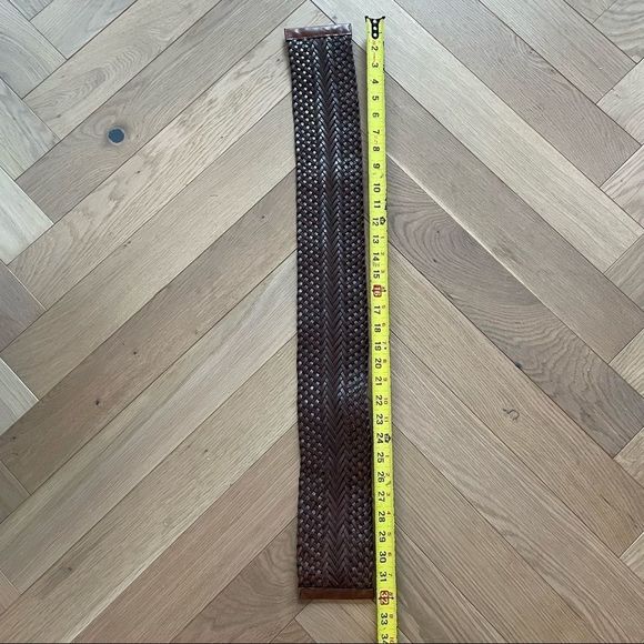 Woven brown leather belt with hooks | S - XS - Picture 5 of 8